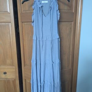 TALULAH Steel Blue Ruffle Midi Dress